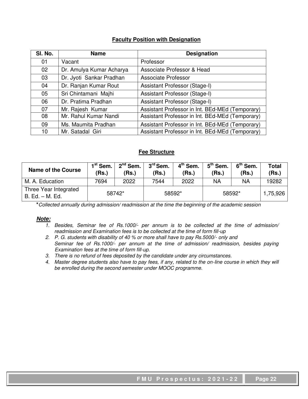Fakir Mohan University, Balasore PG Prospectus-2021-22 - Page 22