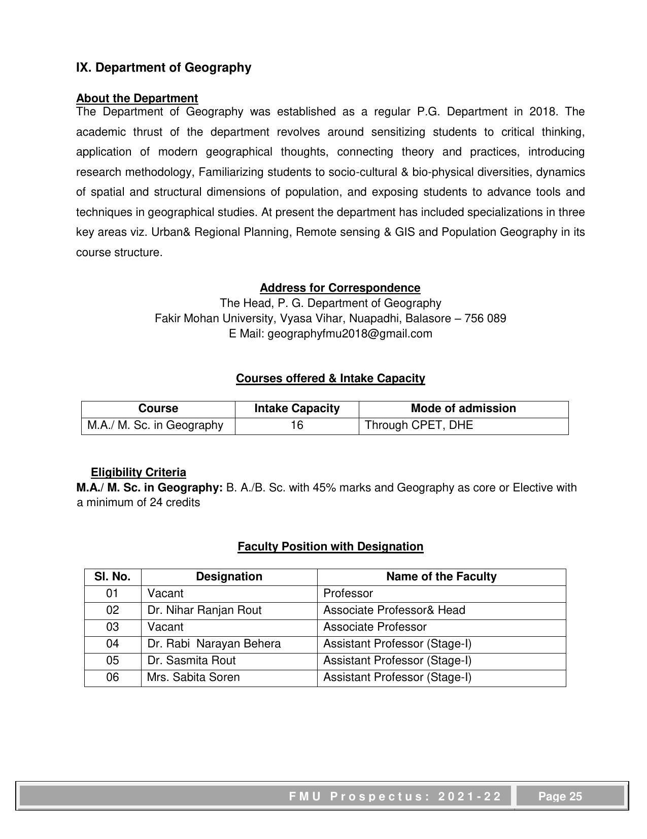 Fakir Mohan University, Balasore PG Prospectus-2021-22 - Page 25
