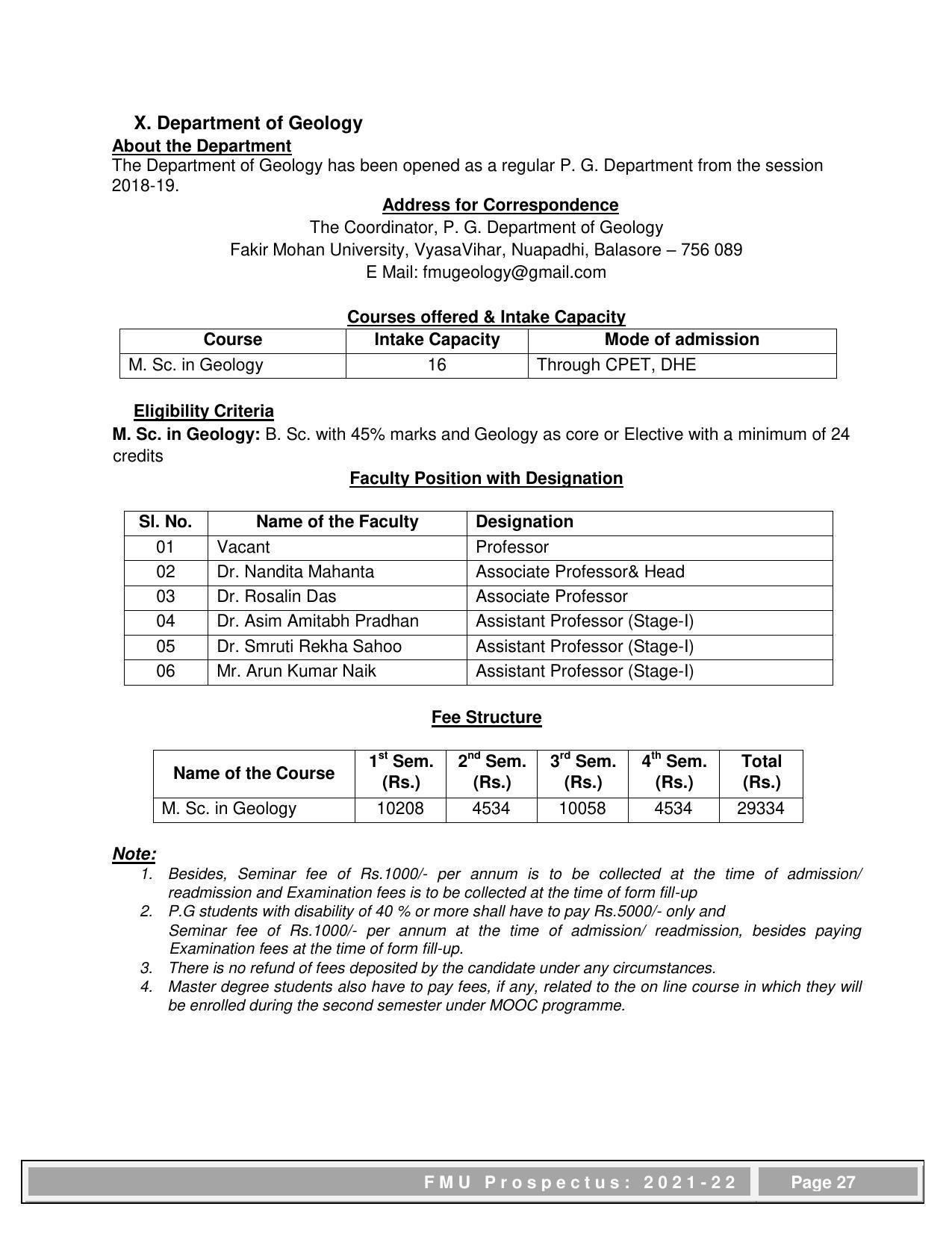 Fakir Mohan University, Balasore PG Prospectus-2021-22 - Page 27