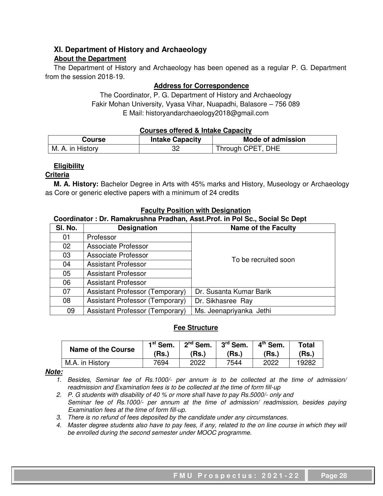 Fakir Mohan University, Balasore PG Prospectus-2021-22 - Page 28