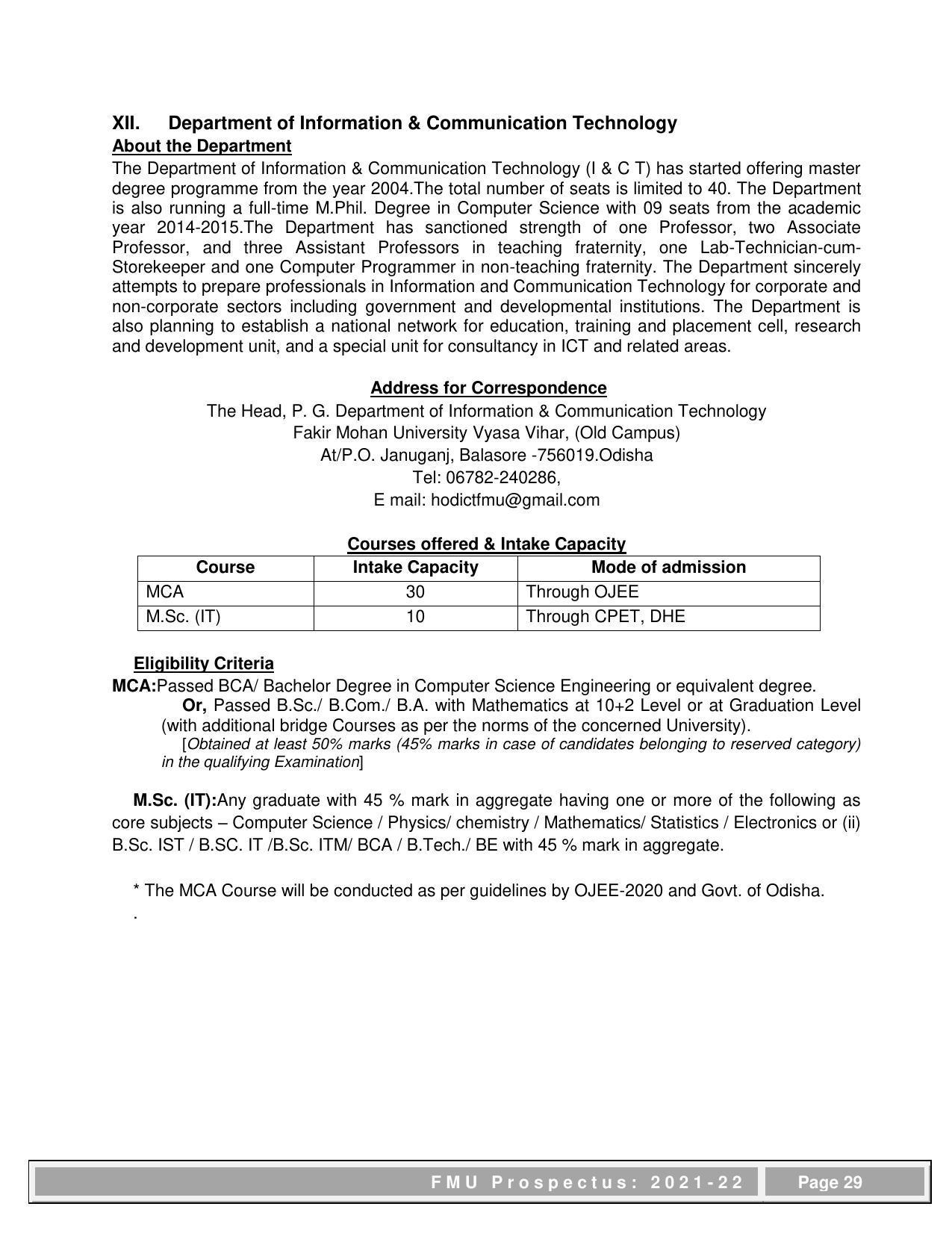 Fakir Mohan University, Balasore PG Prospectus-2021-22 - Page 29