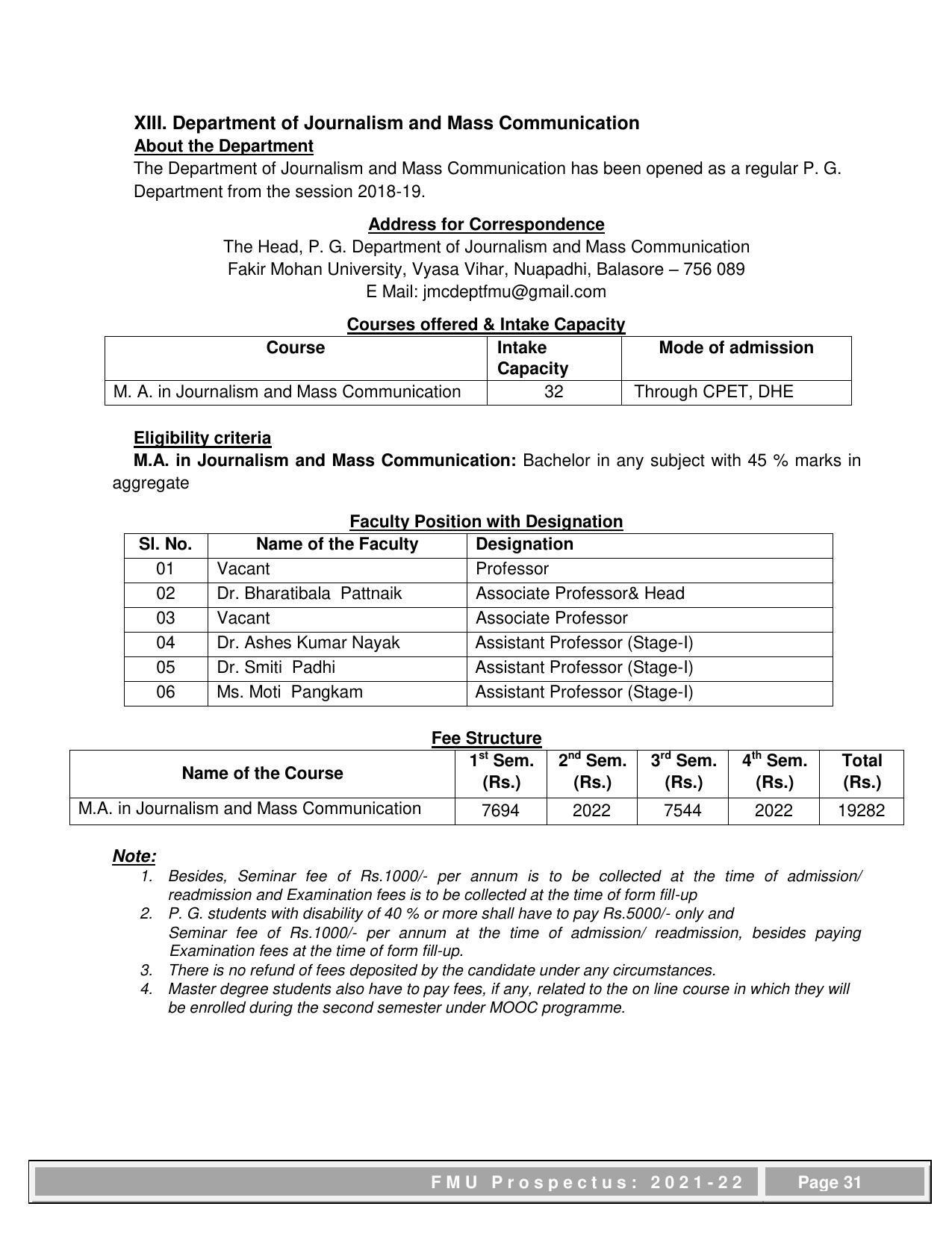Fakir Mohan University, Balasore PG Prospectus-2021-22 - Page 31