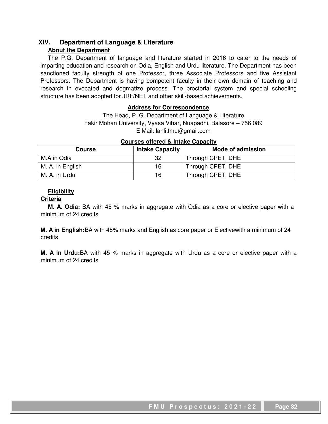 Fakir Mohan University, Balasore PG Prospectus-2021-22 - Page 32
