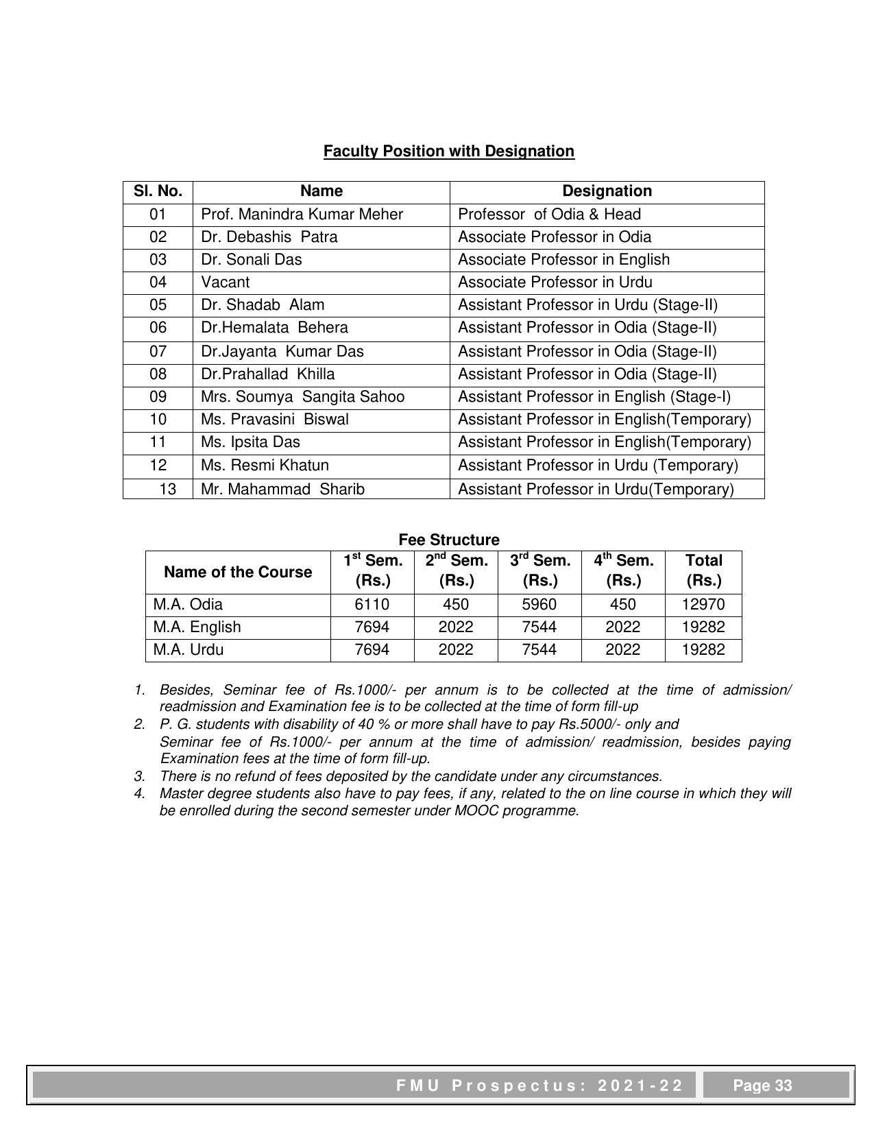 Fakir Mohan University, Balasore PG Prospectus-2021-22 - Page 33