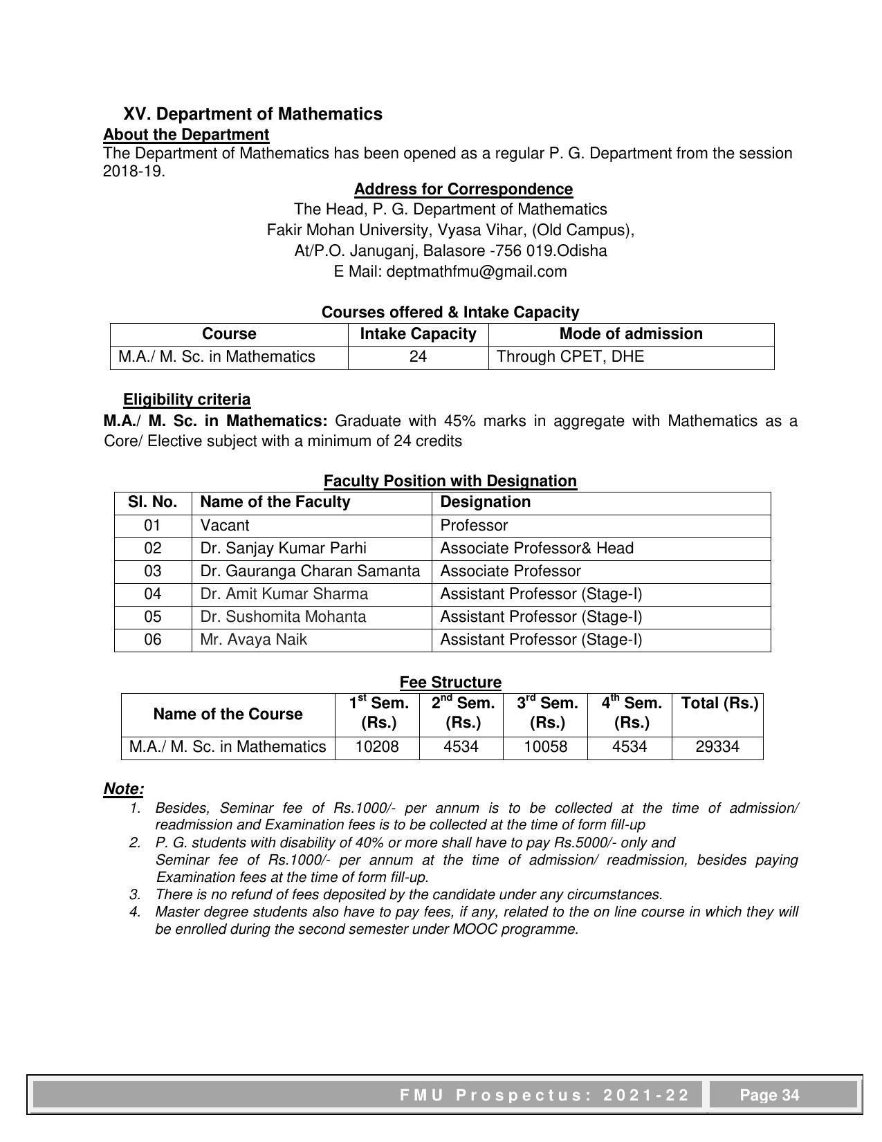 Fakir Mohan University, Balasore PG Prospectus-2021-22 - Page 34