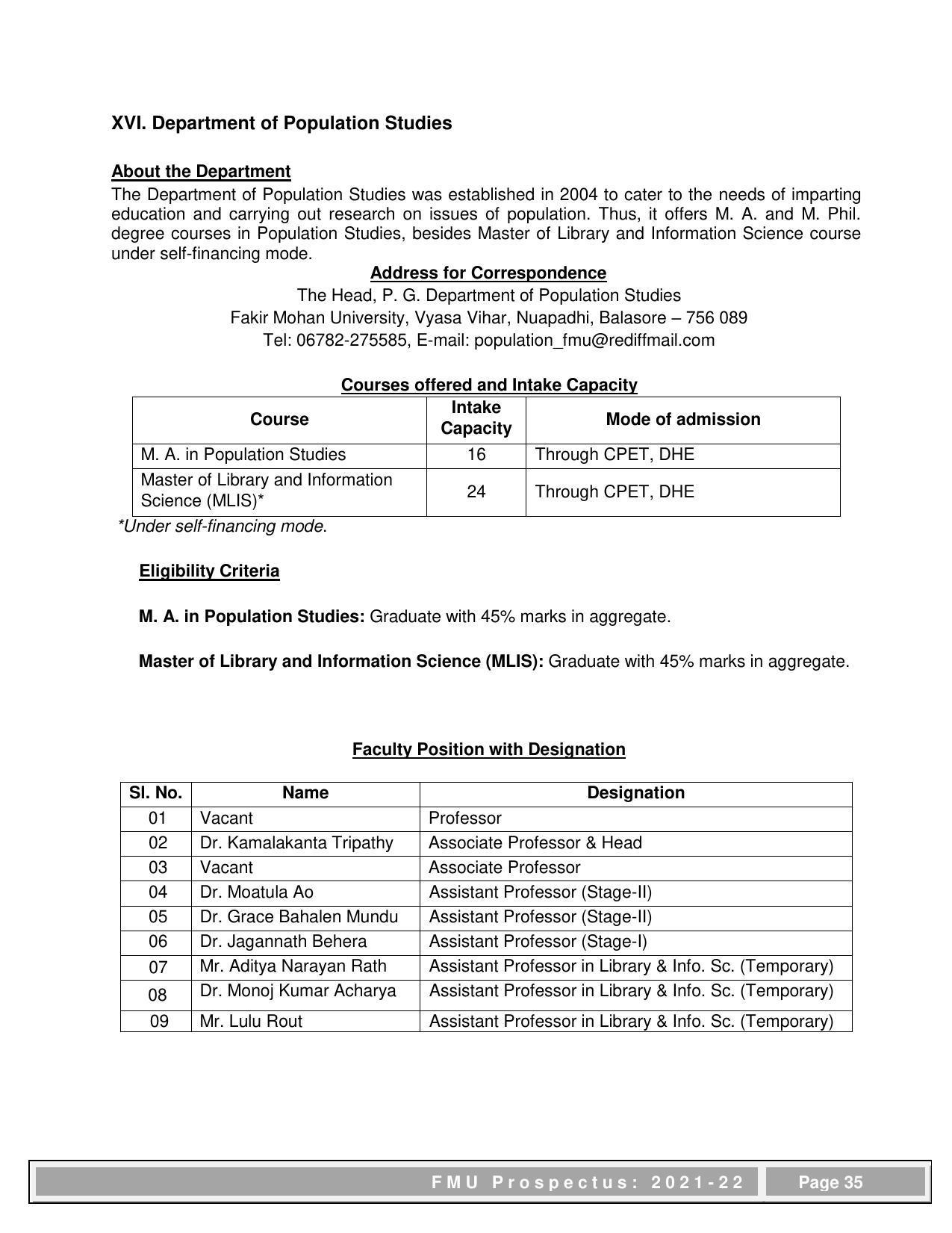 Fakir Mohan University, Balasore PG Prospectus-2021-22 - Page 35