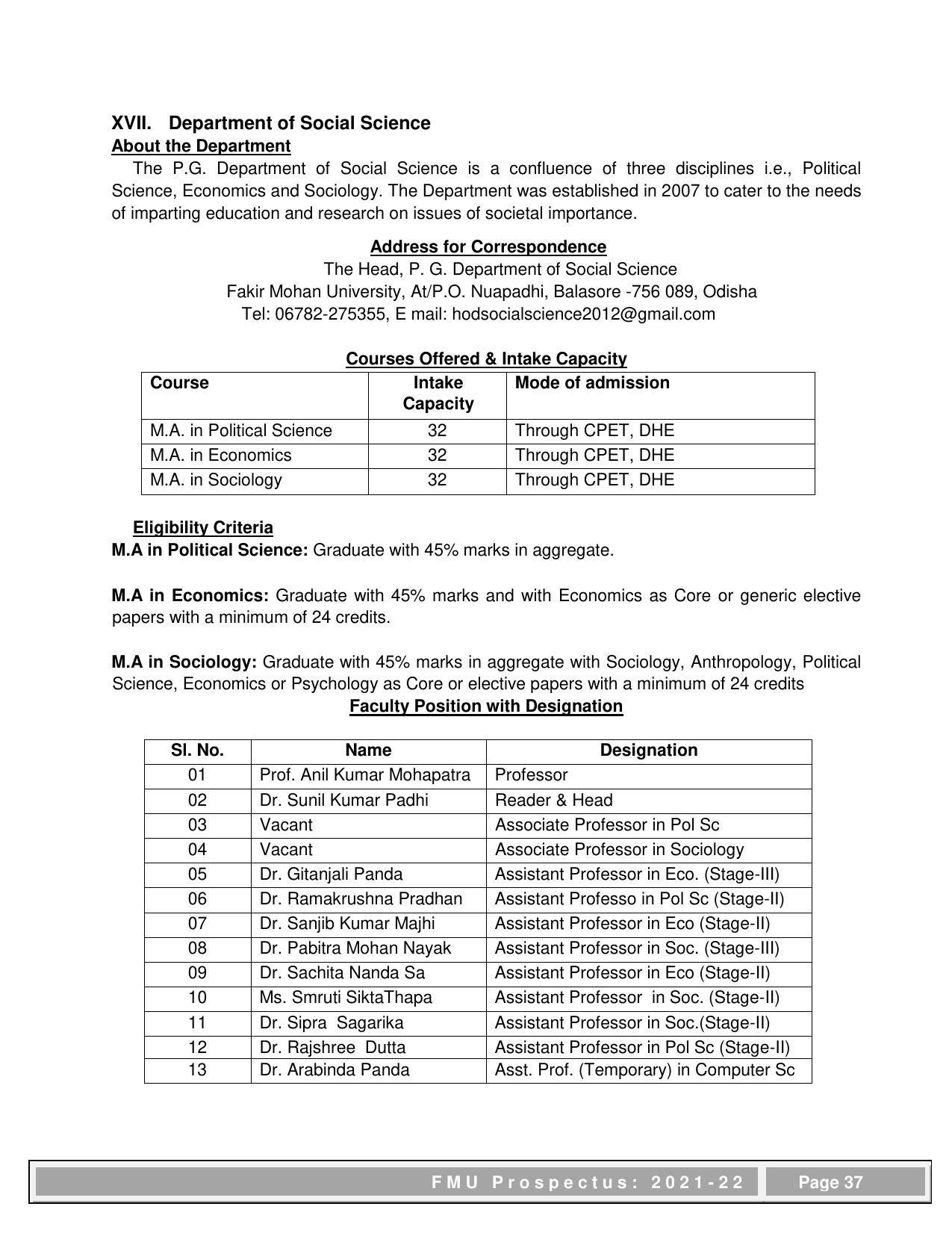Fakir Mohan University, Balasore PG Prospectus-2021-22 - Page 37