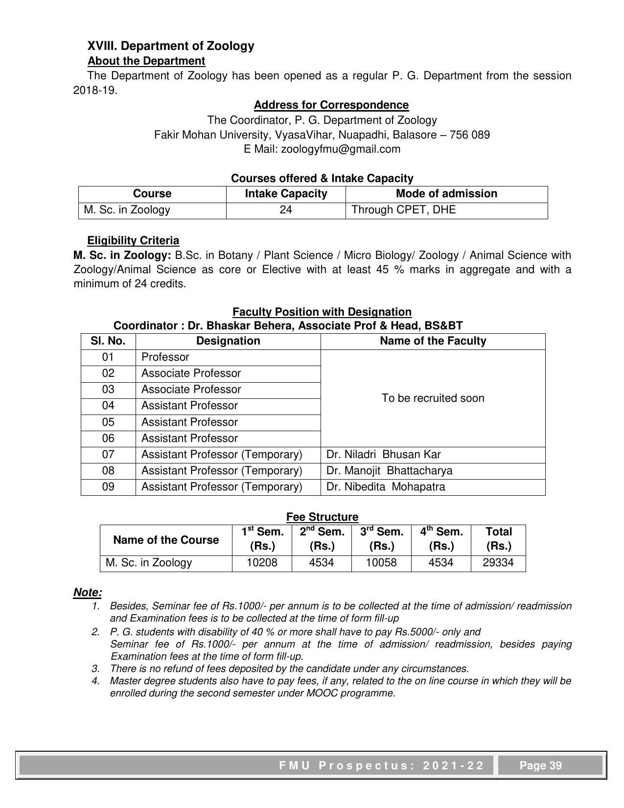 Fakir Mohan University, Balasore PG Prospectus-2021-22 - Page 39