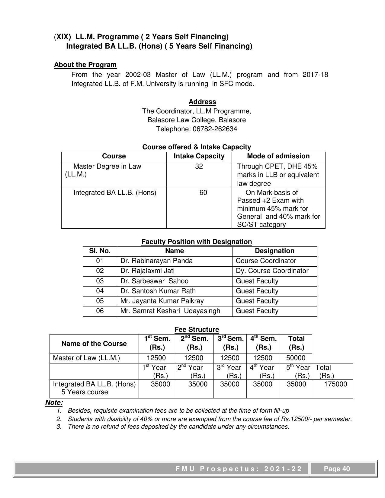 Fakir Mohan University, Balasore PG Prospectus-2021-22 - Page 40