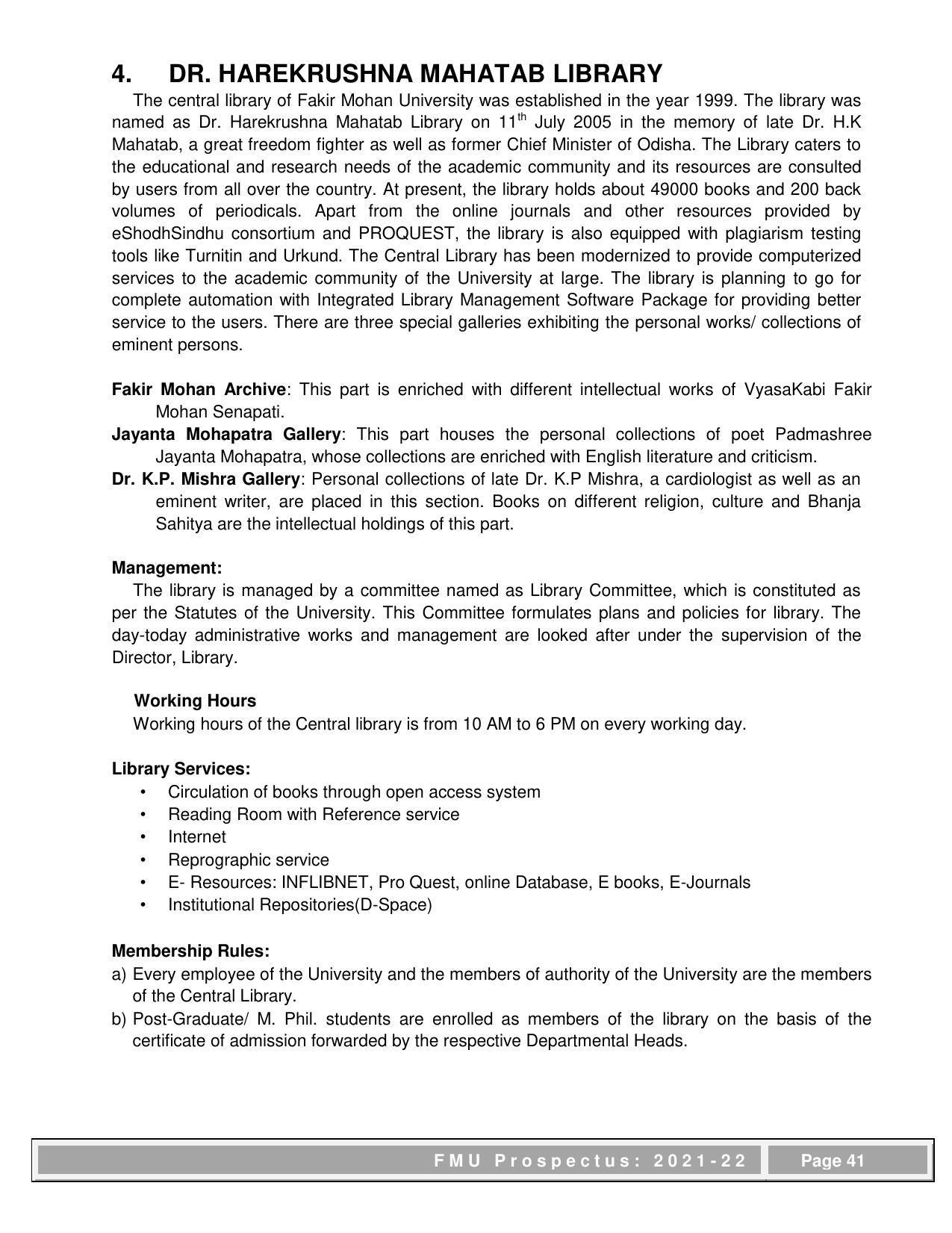 Fakir Mohan University, Balasore PG Prospectus-2021-22 - Page 41