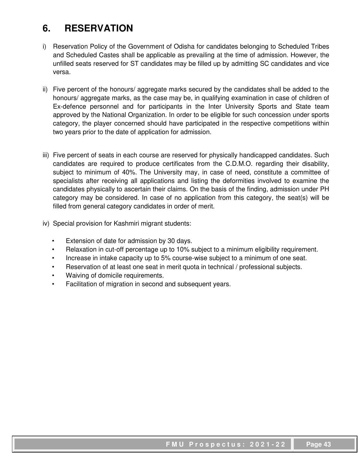 Fakir Mohan University, Balasore PG Prospectus-2021-22 - Page 43