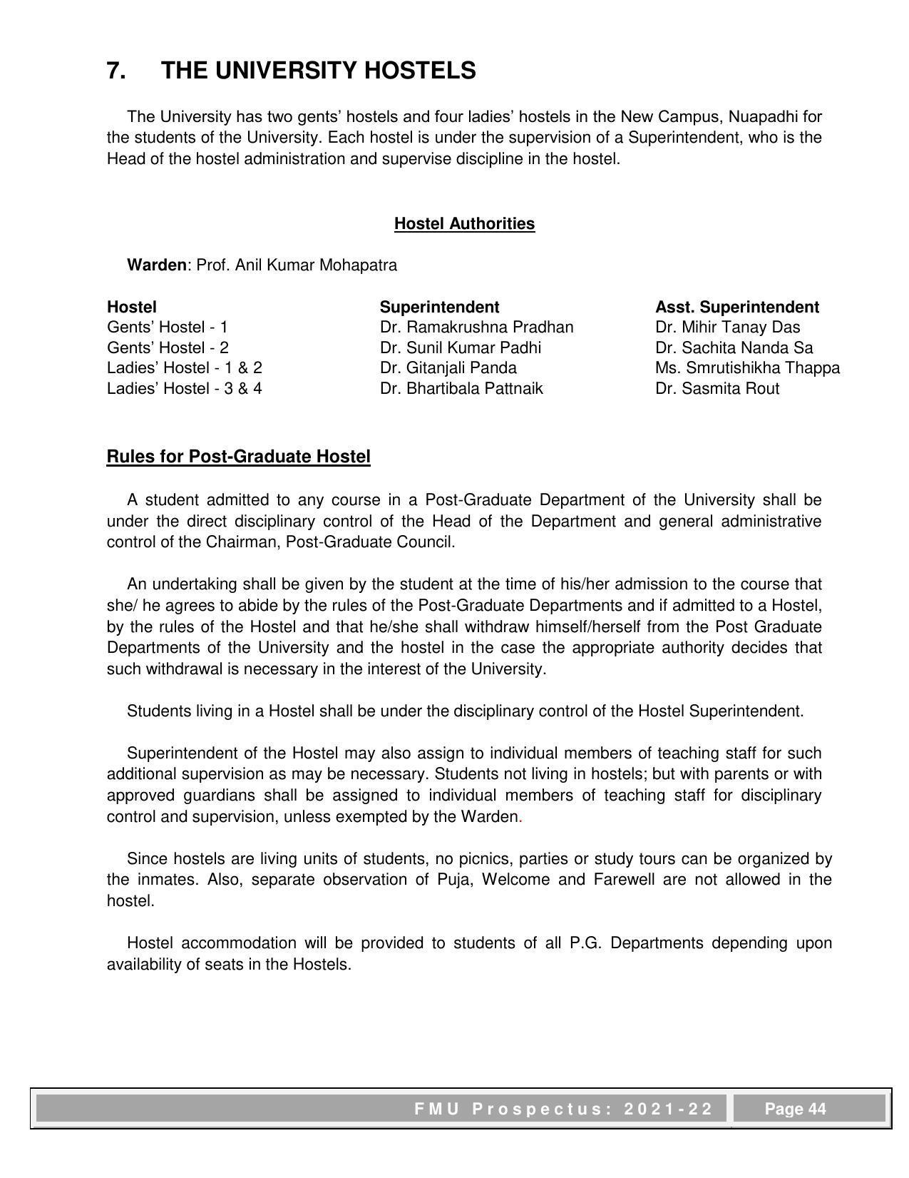 Fakir Mohan University, Balasore PG Prospectus-2021-22 - Page 44