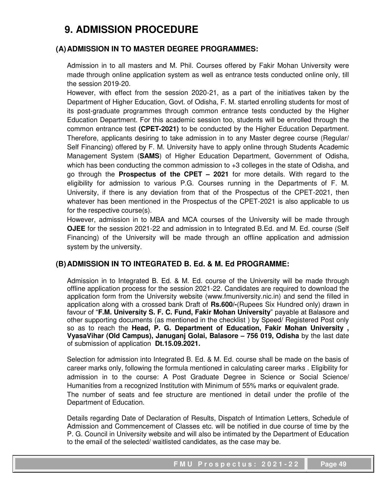 Fakir Mohan University, Balasore PG Prospectus-2021-22 - Page 49