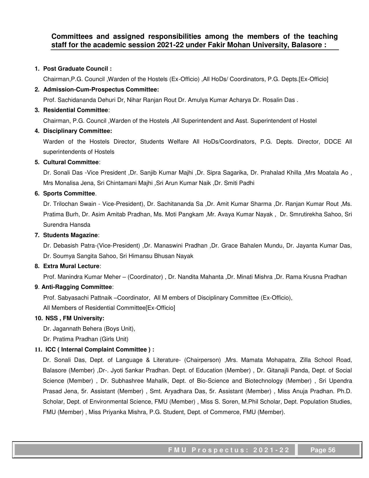 Fakir Mohan University, Balasore PG Prospectus-2021-22 - Page 56