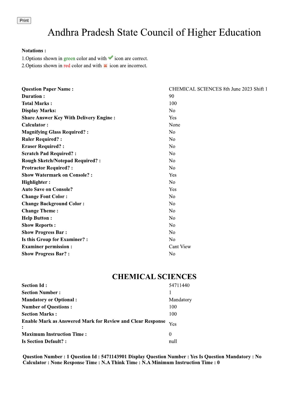 AP PGCET 2023 Chemical Sciences Paper with Answer Key - Page 1