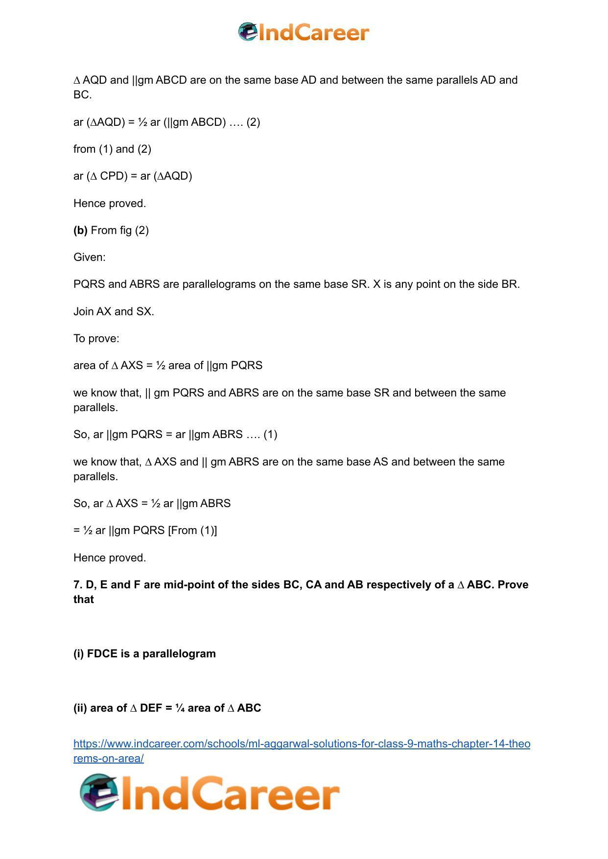 ML Aggarwal Solutions for Class 9 Maths Chapter 14- Theorems on Area - Page 12