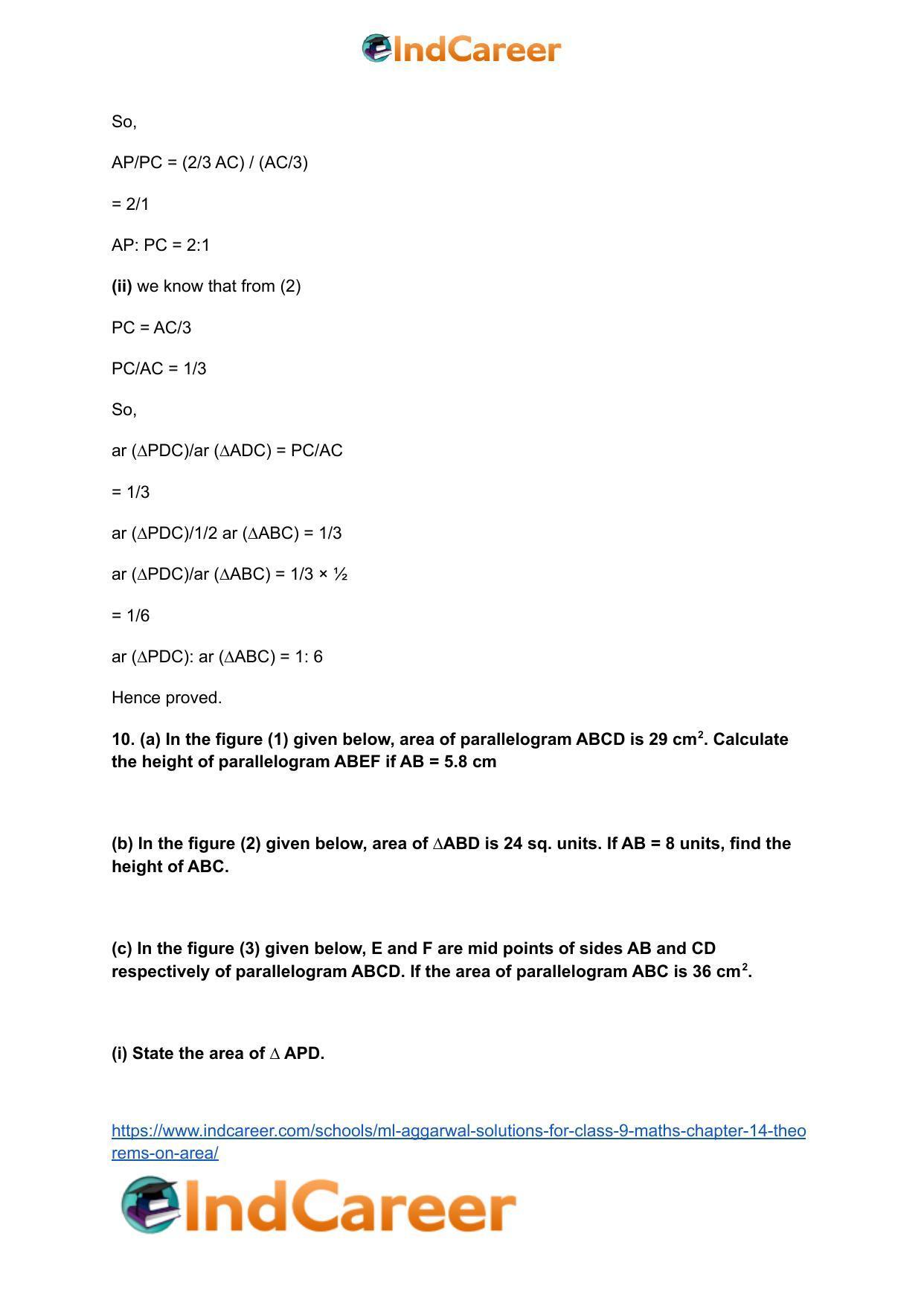 ML Aggarwal Solutions for Class 9 Maths Chapter 14- Theorems on Area - Page 20