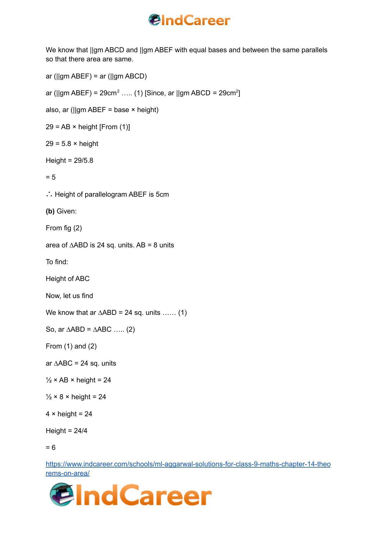 ML Aggarwal Solutions for Class 9 Maths Chapter 14- Theorems on Area - Page 64