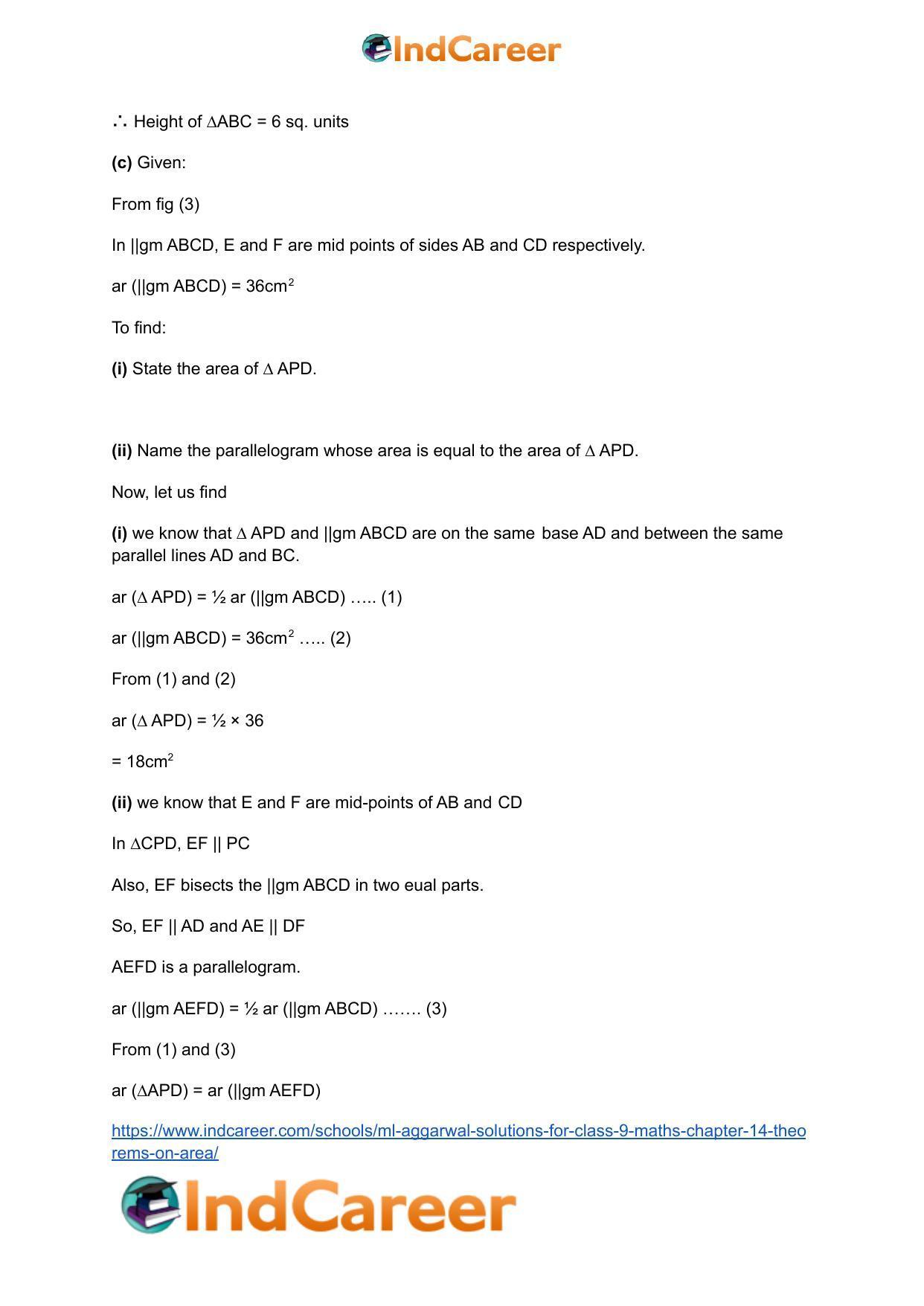 ML Aggarwal Solutions for Class 9 Maths Chapter 14- Theorems on Area - Page 65