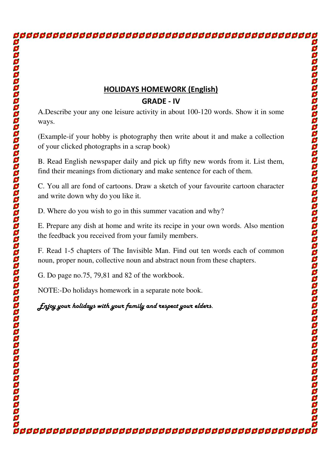 Worksheet for Class 4 English Assignment 110 - Page 1