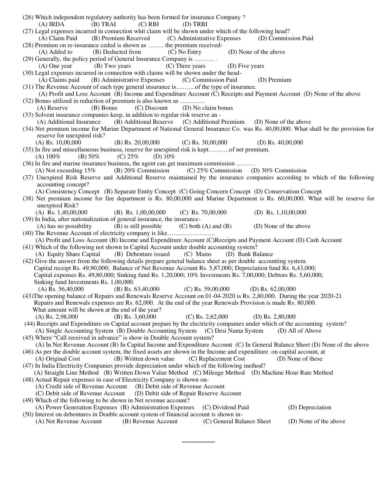 Hemchand North Gujarat University Sample Paper July-Sept 2021:  M.Com Sem – III EC - 3.41 : Accounting for Service Organisation Paper Code : 3796 (Old Course) - Page 4