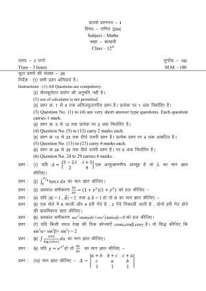 CG Board 12th Maths Sample Paper