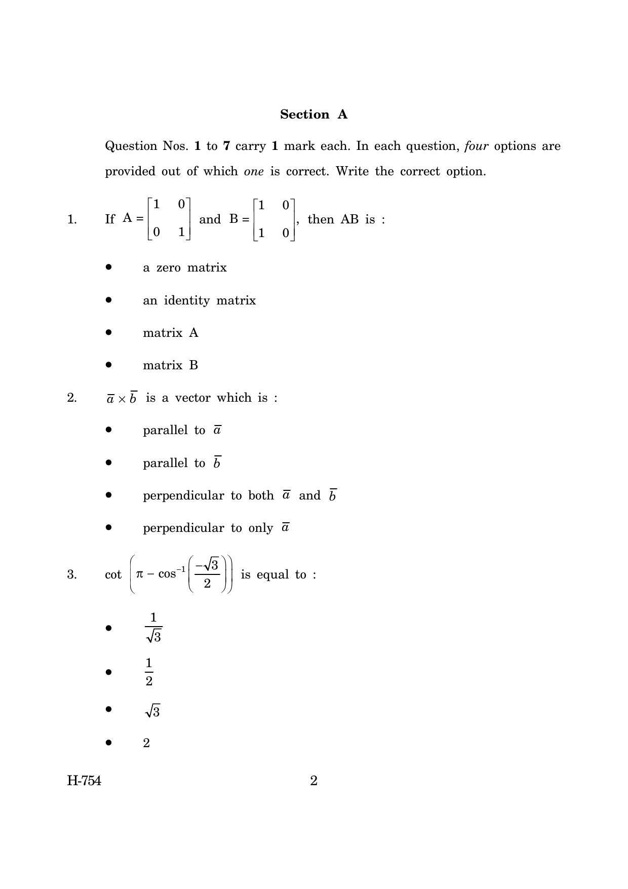 Goa Board Class 12 Mathematics (March 2019) Question Paper - Page 2
