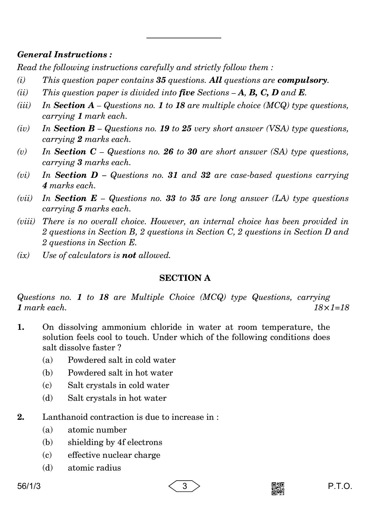 CBSE Class 12 56-1-3 Chemistry 2023 Question Paper - Page 3
