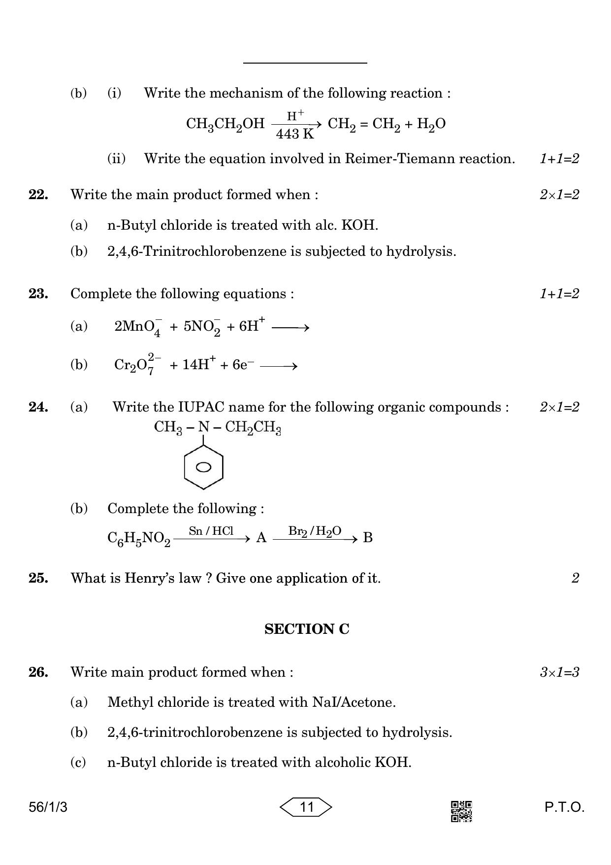 CBSE Class 12 56-1-3 Chemistry 2023 Question Paper - Page 11