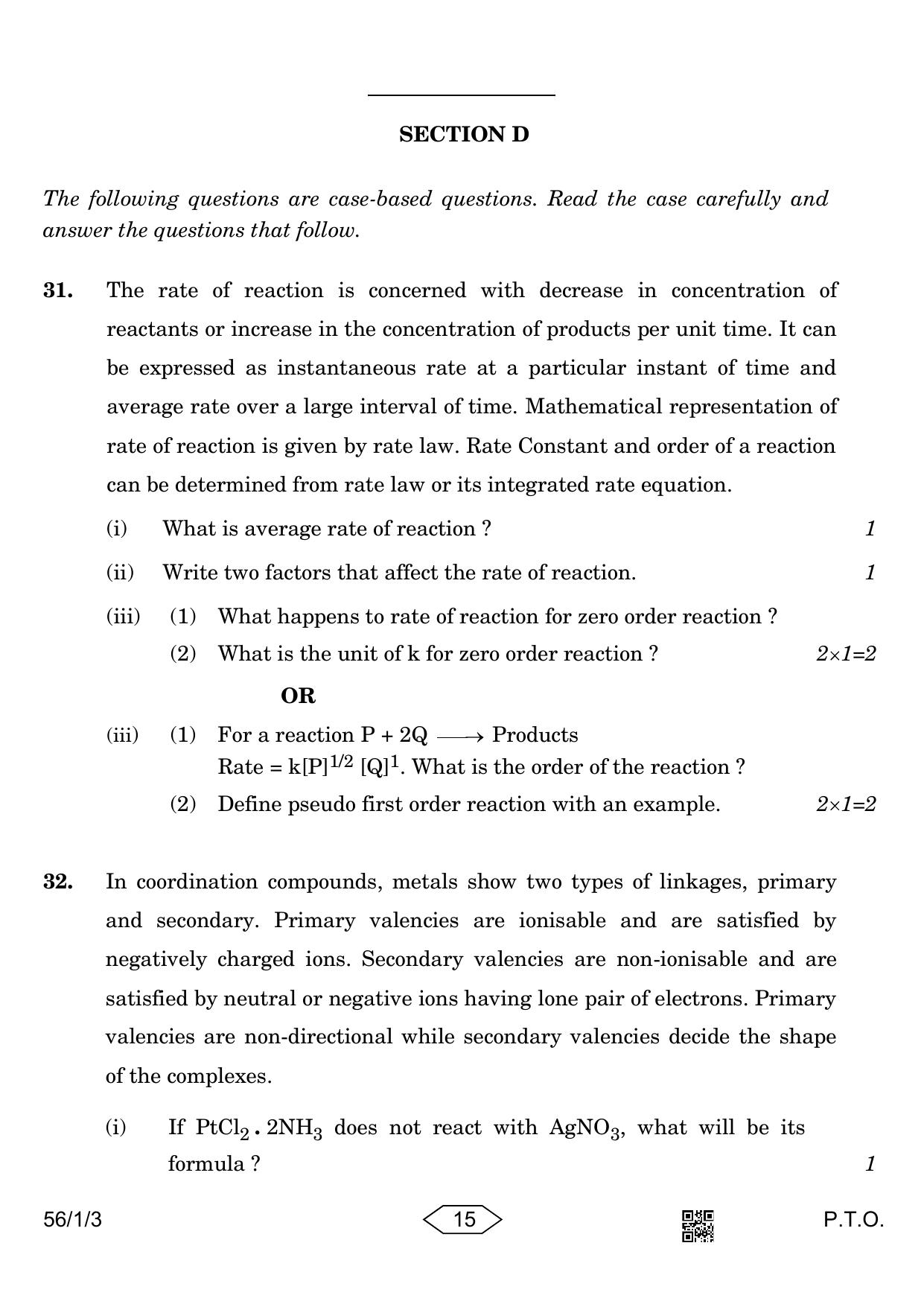 CBSE Class 12 56-1-3 Chemistry 2023 Question Paper - Page 15
