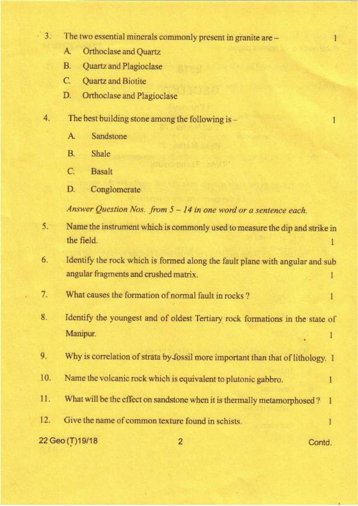 COHSEM Class 12 Geology 2018 Question Papers - Page 2