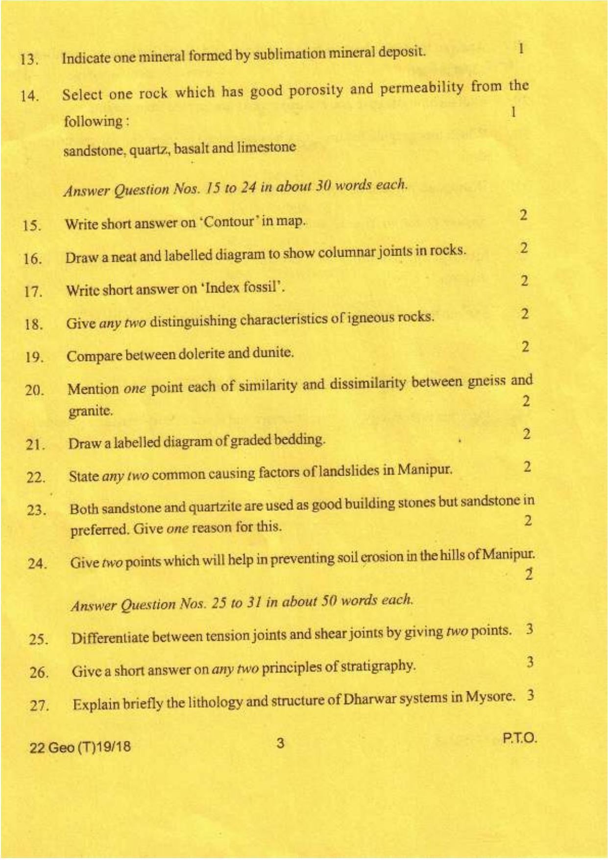 COHSEM Class 12 Geology 2018 Question Papers - Page 3
