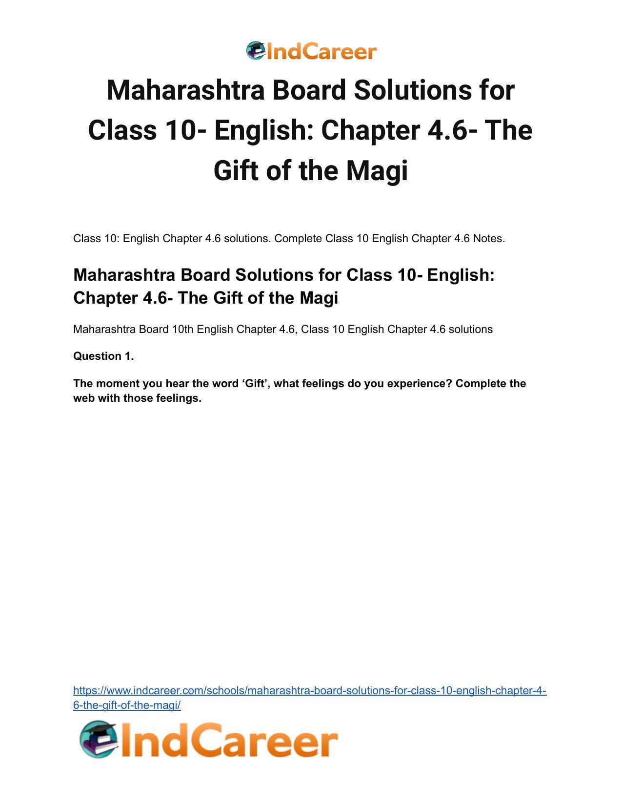 Maharashtra Board Solutions for Class 10- English: Chapter 4.6- The Gift of the Magi - Page 2