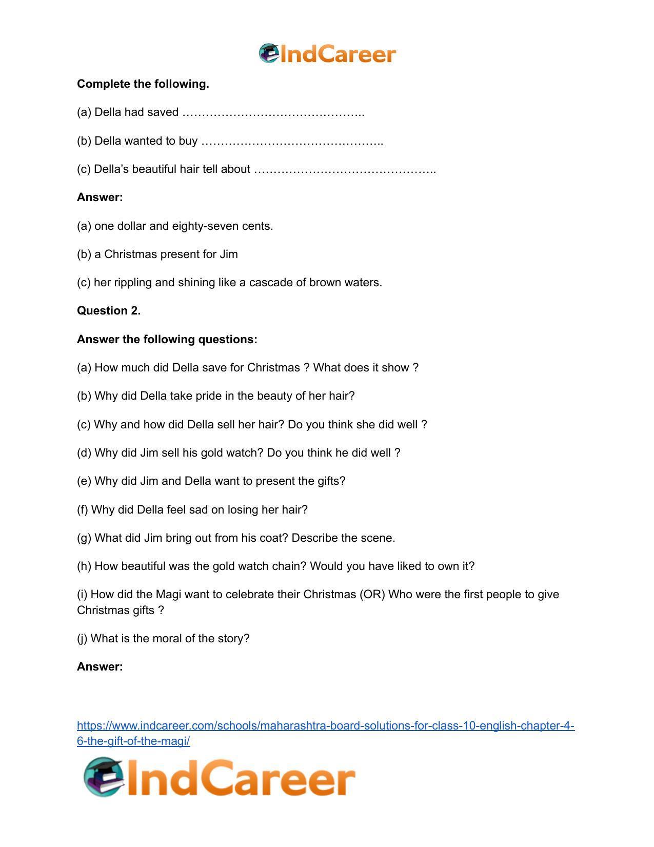 Maharashtra Board Solutions for Class 10- English: Chapter 4.6- The Gift of the Magi - Page 6