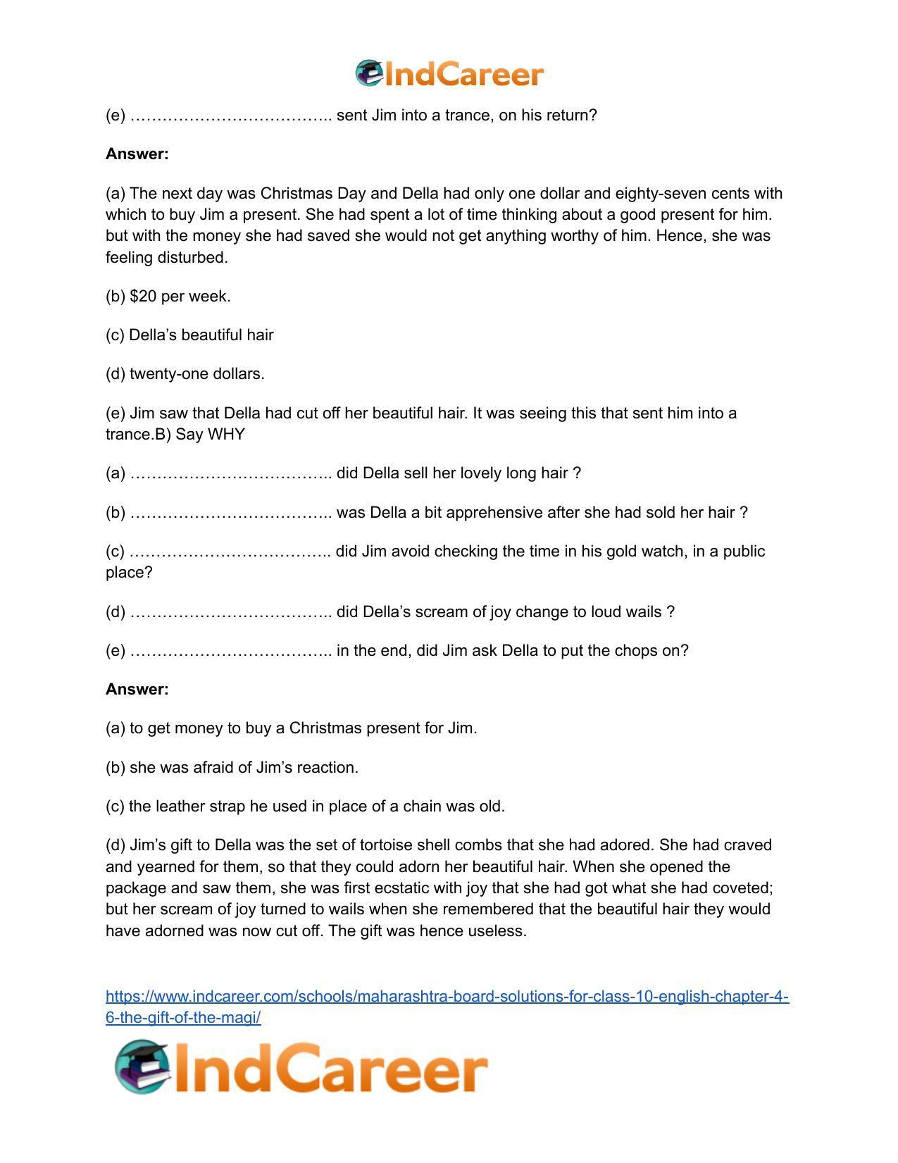 Maharashtra Board Solutions for Class 10- English: Chapter 4.6- The Gift of the Magi - Page 10