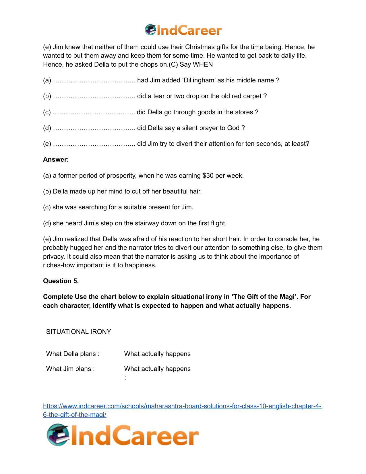 Maharashtra Board Solutions for Class 10- English: Chapter 4.6- The Gift of the Magi - Page 11