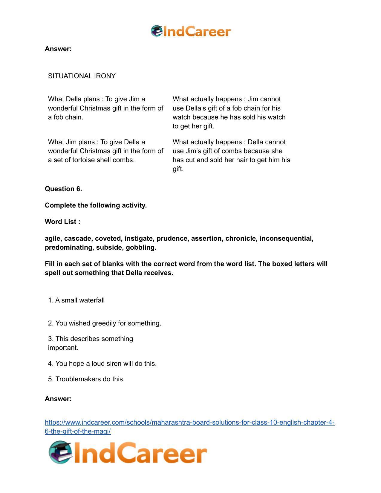 Maharashtra Board Solutions for Class 10- English: Chapter 4.6- The Gift of the Magi - Page 12