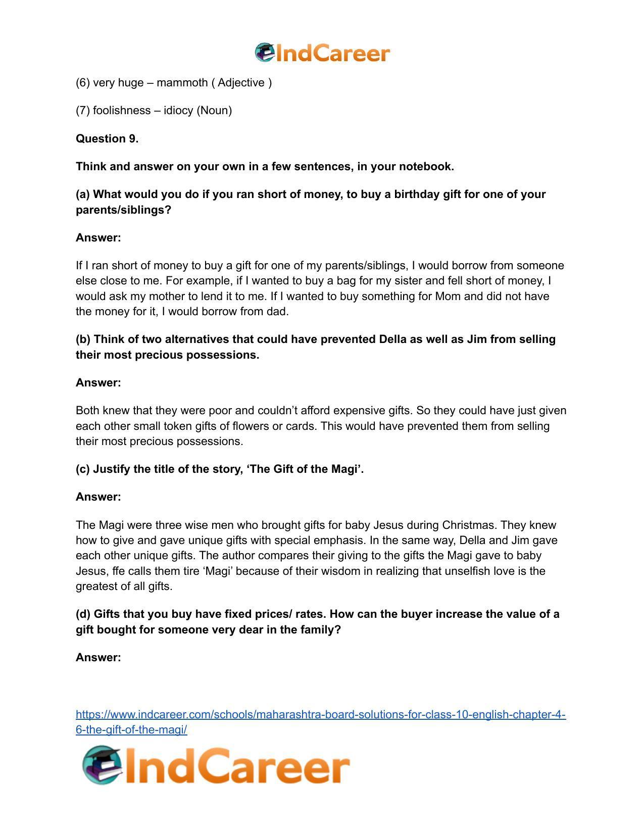 Maharashtra Board Solutions for Class 10- English: Chapter 4.6- The Gift of the Magi - Page 15