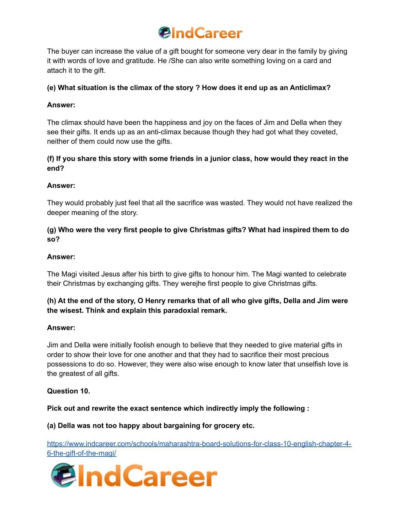 Maharashtra Board Solutions for Class 10- English: Chapter 4.6- The Gift of the Magi - Page 16