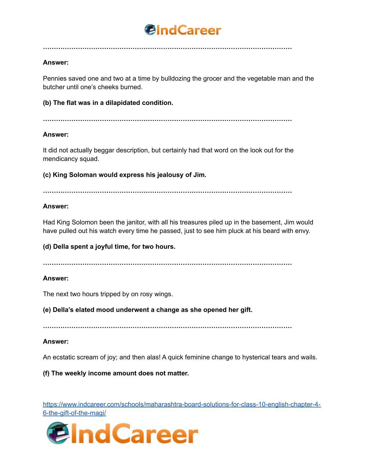 Maharashtra Board Solutions for Class 10- English: Chapter 4.6- The Gift of the Magi - Page 17