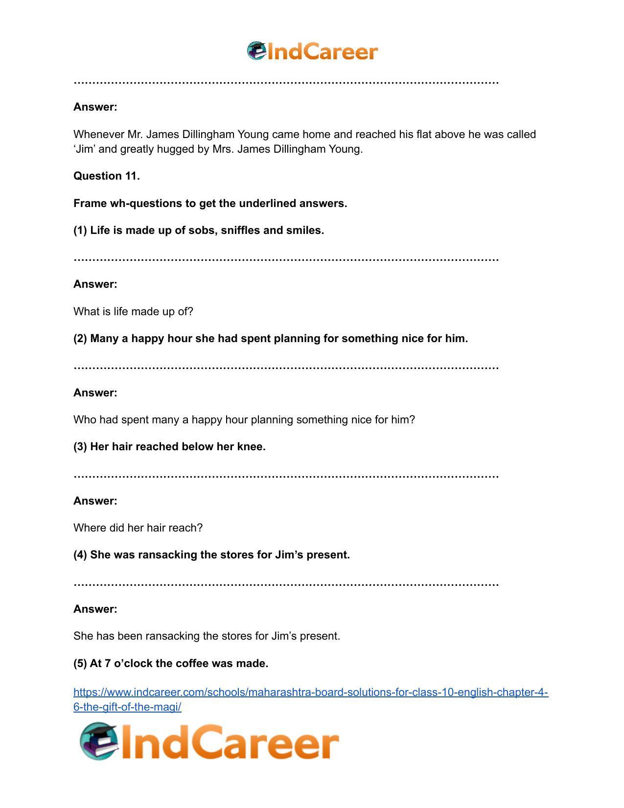 Maharashtra Board Solutions for Class 10- English: Chapter 4.6- The Gift of the Magi - Page 18