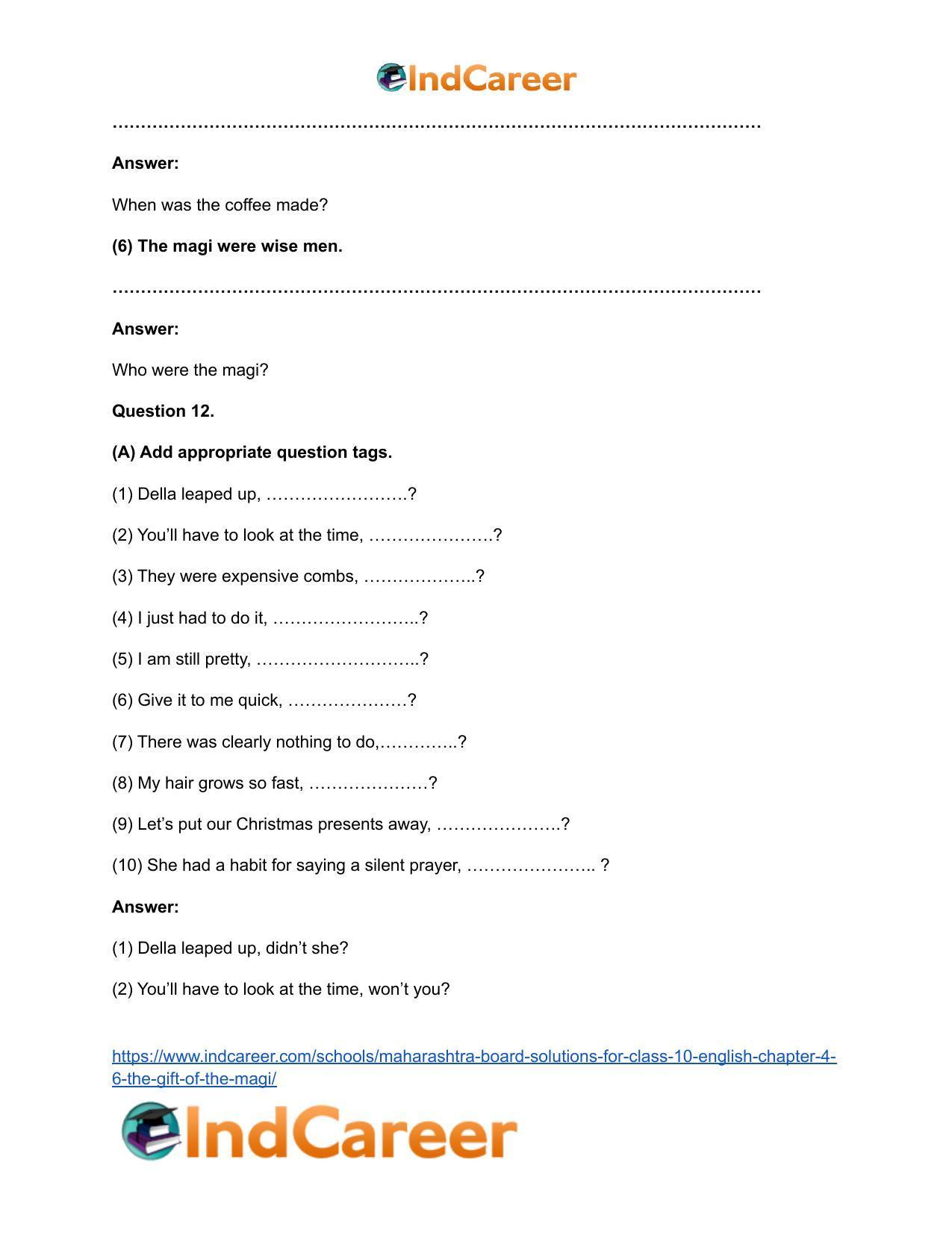 Maharashtra Board Solutions for Class 10- English: Chapter 4.6- The Gift of the Magi - Page 19