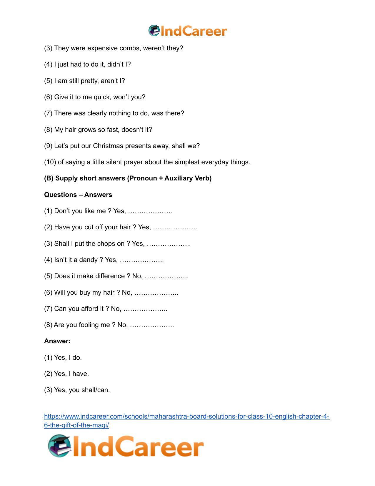 Maharashtra Board Solutions for Class 10- English: Chapter 4.6- The Gift of the Magi - Page 20