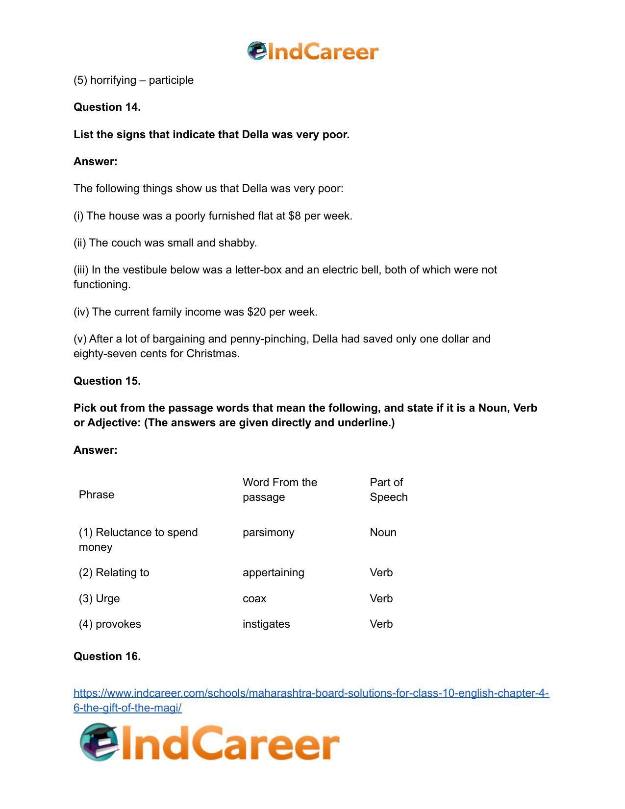 Maharashtra Board Solutions for Class 10- English: Chapter 4.6- The Gift of the Magi - Page 22