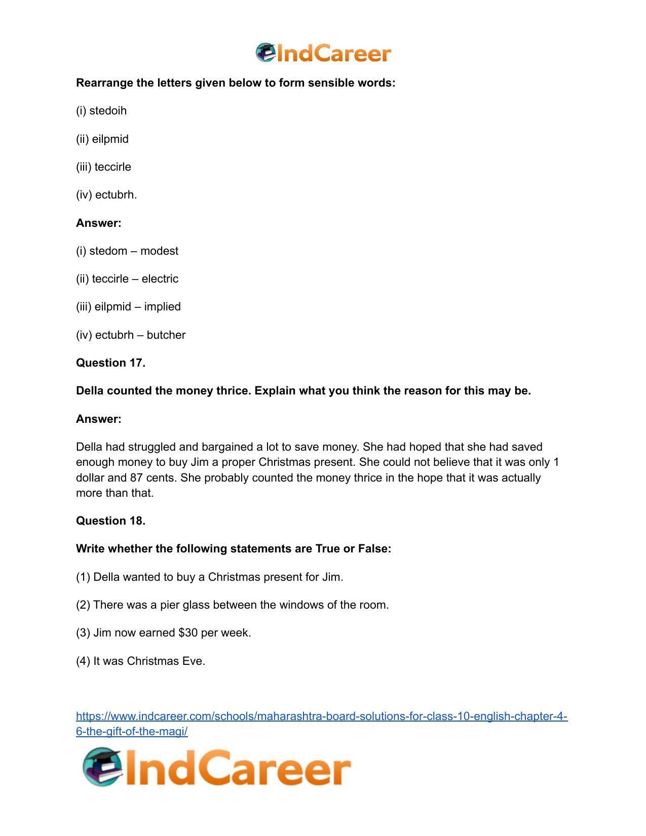 Maharashtra Board Solutions for Class 10- English: Chapter 4.6- The Gift of the Magi - Page 23