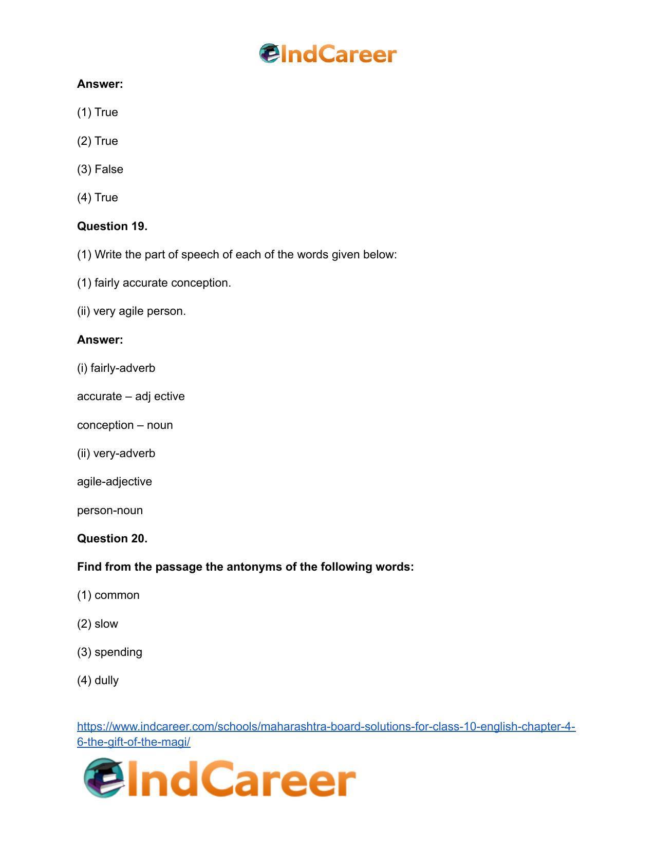 Maharashtra Board Solutions for Class 10- English: Chapter 4.6- The Gift of the Magi - Page 24