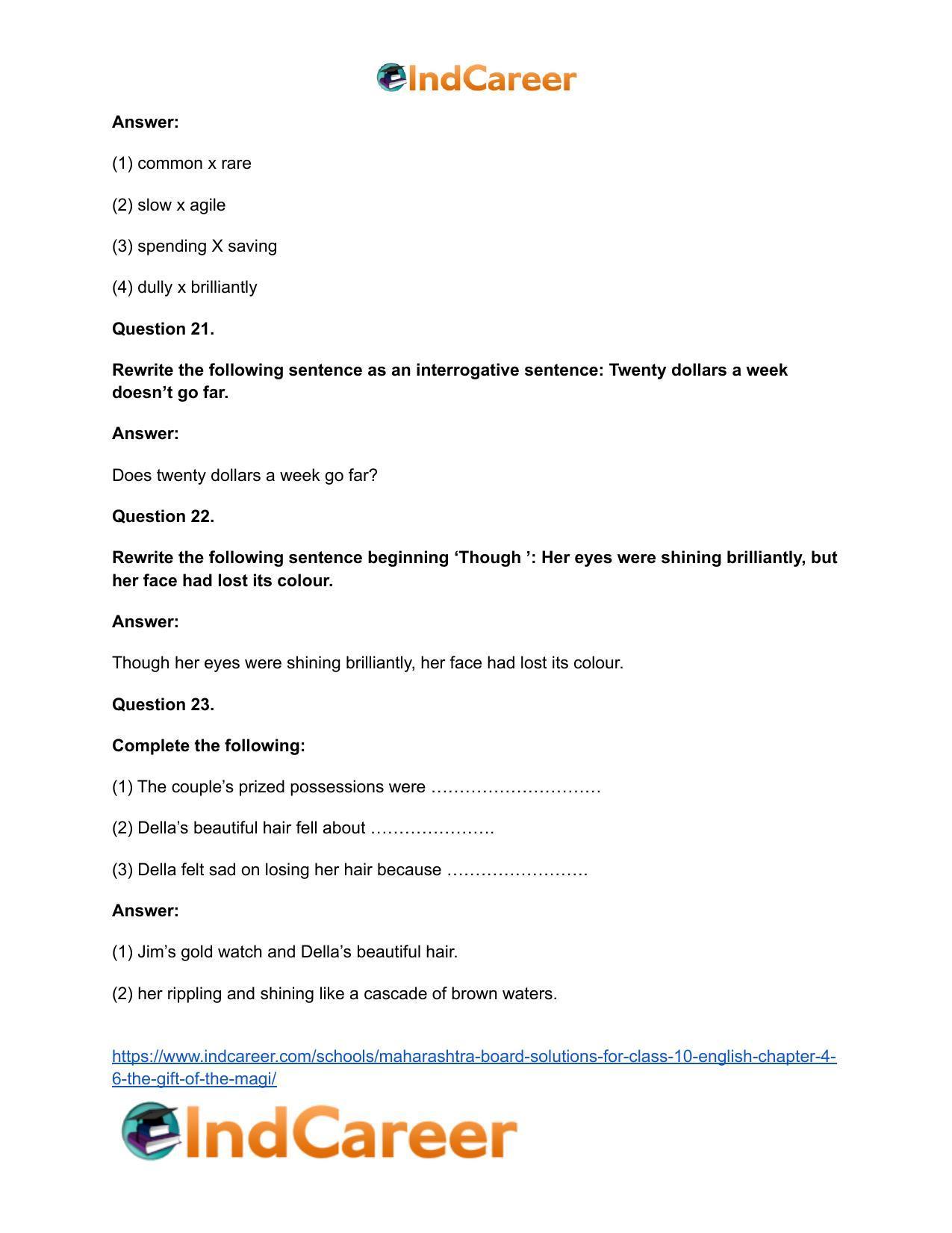Maharashtra Board Solutions for Class 10- English: Chapter 4.6- The Gift of the Magi - Page 25