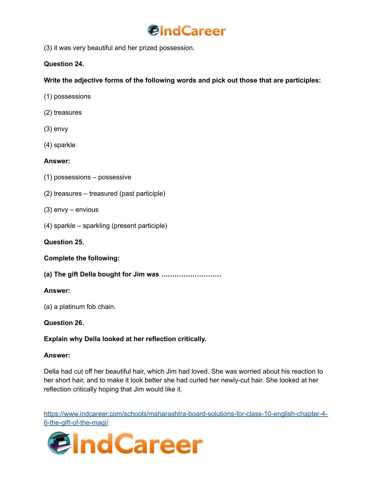 Maharashtra Board Solutions for Class 10- English: Chapter 4.6- The Gift of the Magi - Page 26