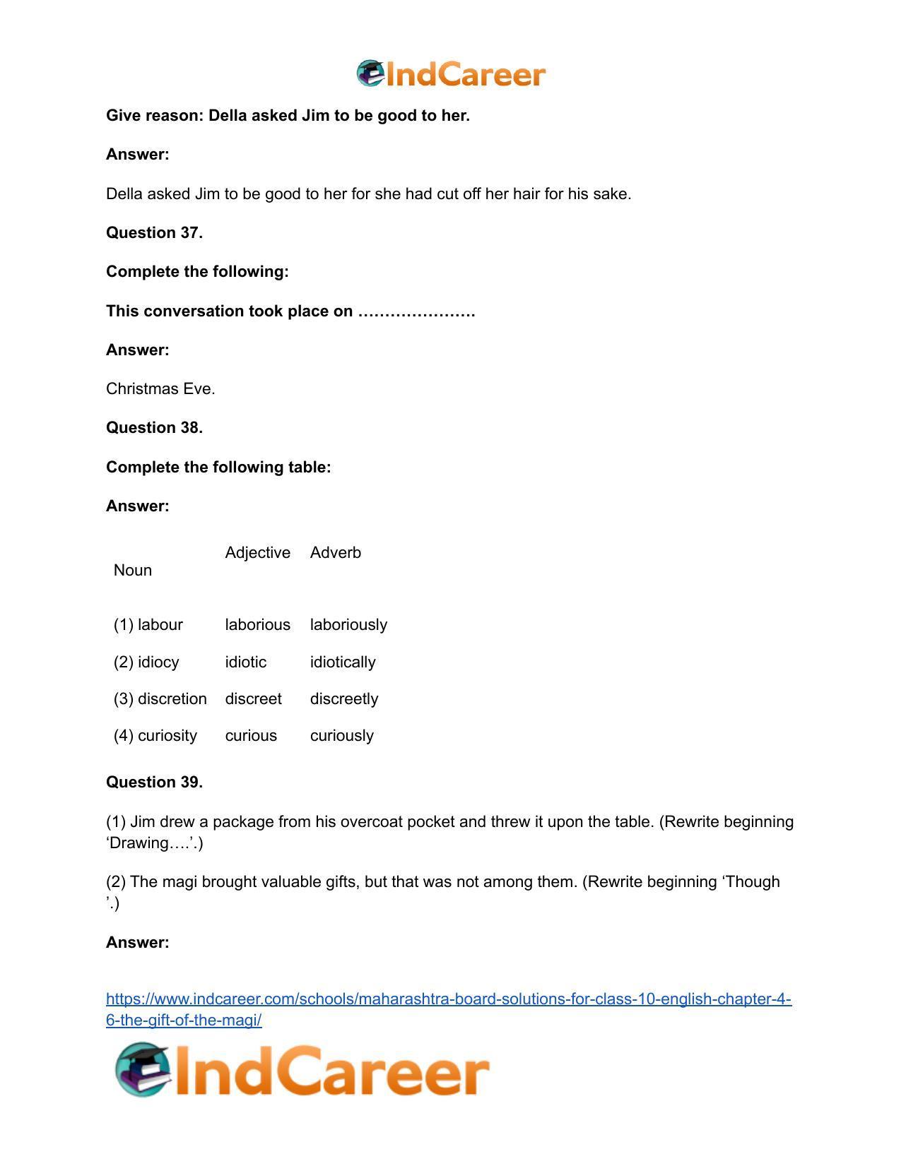 Maharashtra Board Solutions for Class 10- English: Chapter 4.6- The Gift of the Magi - Page 30