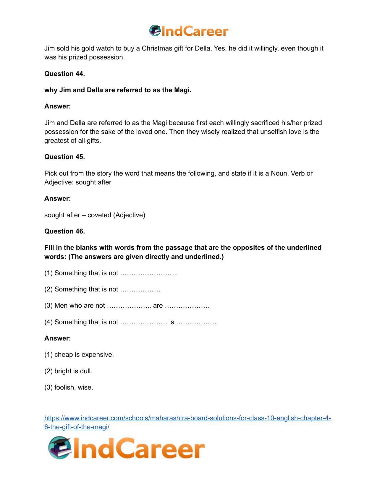 Maharashtra Board Solutions for Class 10- English: Chapter 4.6- The Gift of the Magi - Page 32